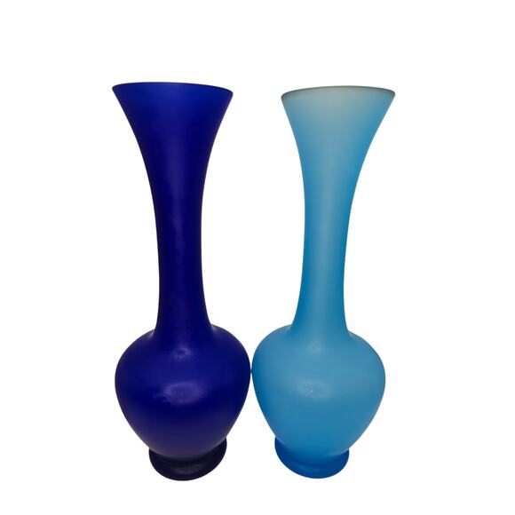 Set of 5 Colored Satin Glass Bud Vases 7.5" Tall EUC - Picture 2 of 12